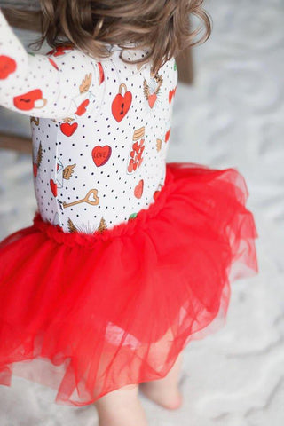 Girl's Bamboo Long Sleeve Tulle Dress - Valentines Hearts Baby & Toddler Dresses