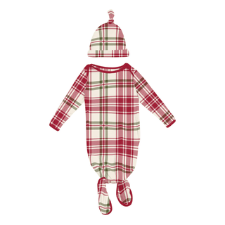 Bamboo Knotted Layette Gown & Hat Set - Fireside Plaid KicKee Pants Size: One Size