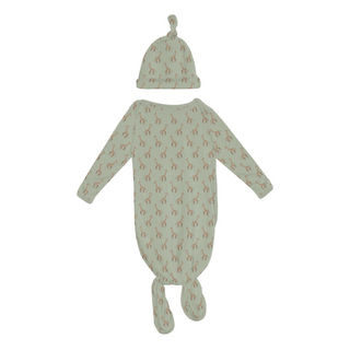 Bamboo Knotted Layette Gown & Hat Set - Aloe Giraffe