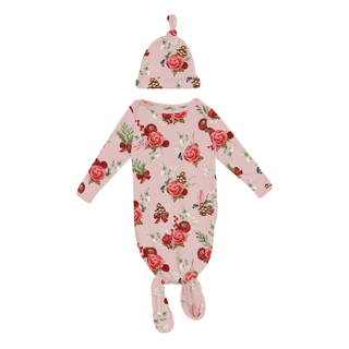 Bamboo Knotted Layette Gown & Hat Set - Baby Rose Holiday Floral KicKee Pants Size: One Size