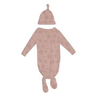 Bamboo Knotted Layette Gown & Hat Set - Baby Rose Pencil Floral