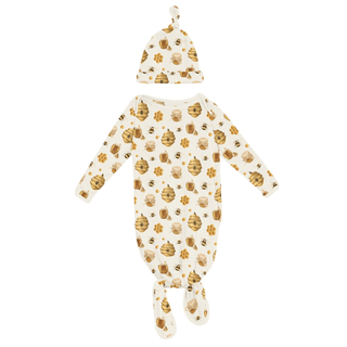 Bamboo Knotted Layette Gown & Hat Set - Natural Bees & Honey KicKee Pants Size: One Size