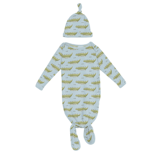 Bamboo Knotted Layette Gown & Hat Set - Spring Sky Croc & Friends KicKee Pants Size: One Size