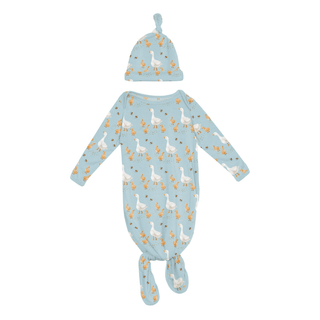Bamboo Knotted Layette Gown & Hat Set - Spring Sky Feeding DucksKicKee PantsSize: One Size