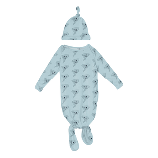 Bamboo Knotted Layette Gown & Hat Set - Spring Sky Happy TornadoKicKee PantsSize: One Size