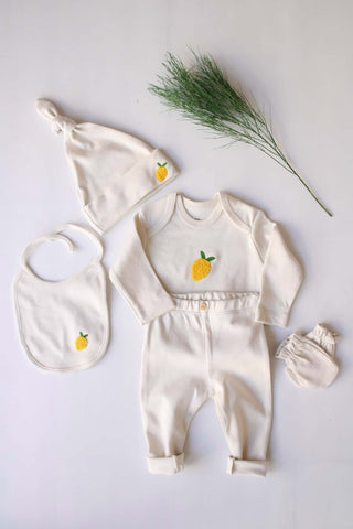 Lemon Patterned 5 Piece Newborn Set 5 pcs newborn set Honey and Hive Size: Newborn