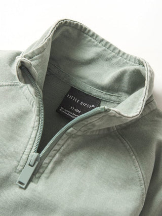 Little Bipsy Cotton Quarter Zip Pullover - Basil Wash | Baby Riddle