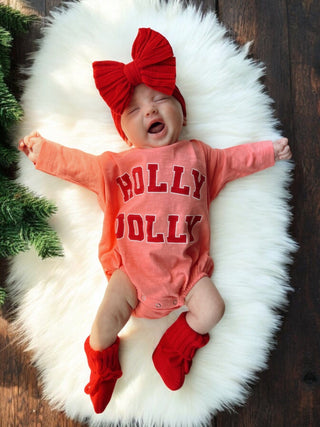 Organic Cotton Long Sleeve Bubble Romper - Holly Jolly SIIX Collection Size: 0-3M