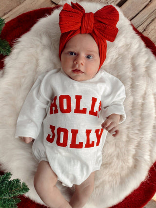 Organic Cotton Long Sleeve Bubble Romper - Holly Jolly White SIIX Collection Size: 0-3M