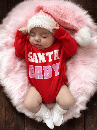 Organic Cotton Long Sleeve Bubble Romper - Santa Baby Red & Pink SIIX Collection Size: 0-3M