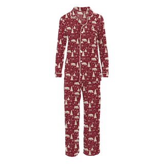 Bamboo Long Sleeve Collared Pajama Set - Crimson Polar Bear