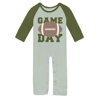 Bamboo Long Sleeve Graphic Raglan Romper - Aloe Game Day KicKee Pants Size: 0-3 Months