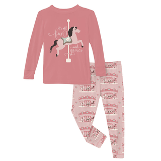 Bamboo Long Sleeve Graphic Tee Pajama Set - Baby Rose Fair CarouselKicKee PantsSize: 2T