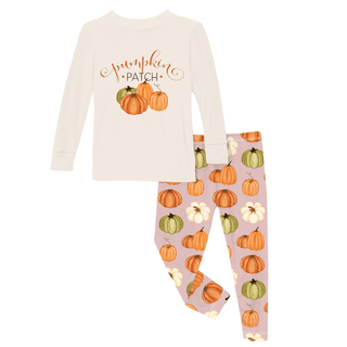 Bamboo Long Sleeve Graphic Tee Pajama Set - Baby Rose Pumpkin PatchKicKee PantsSize: 2T