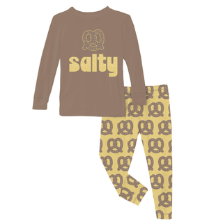 Bamboo Long Sleeve Graphic Tee Pajama Set - Flax Giant Pretzel KicKee Pants Size: 2T