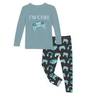 Bamboo Long Sleeve Graphic Tee Pajama Set - Midnight Gamer KicKee Pants Size: 3T