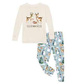 Bamboo Long Sleeve Graphic Tee Pajama Set - Spring Sky Winter Woodland KicKee Pants Size: 2T