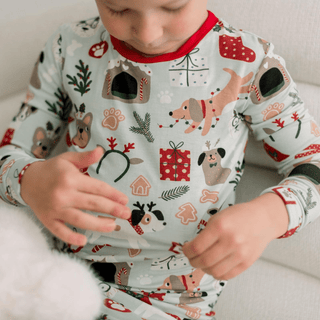 Bamboo Long Sleeve Pajama Set - Aloe Christmas Dogs KicKee Pants Size: 2T