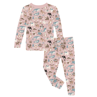 Bamboo Long Sleeve Pajama Set - Baby Rose Arctic Animals KicKee Pants Size: 2T