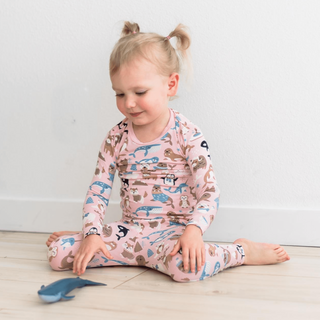 Bamboo Long Sleeve Pajama Set - Baby Rose Arctic Animals KicKee Pants Size: 2T
