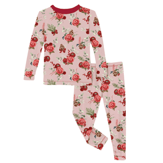 Bamboo Long Sleeve Pajama Set - Baby Rose Holiday Floral KicKee Pants Size: 2T