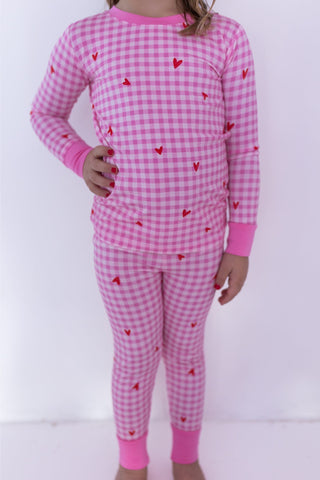 Bamboo Long Sleeve Pajama Set - Be Mine Gingham In My Jammers Size: 3T