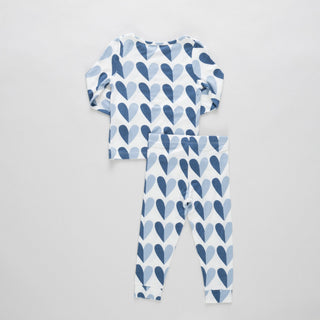 Bamboo Long Sleeve Pajama Set - Blue Half Hearts Pink Chicken Size: 2T