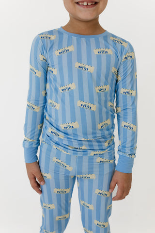 Bamboo Long Sleeve Pajama Set - Blue Stripe Butter