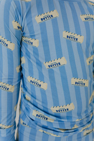 Bamboo Long Sleeve Pajama Set - Blue Stripe Butter