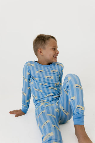 Bamboo Long Sleeve Pajama Set - Blue Stripe Butter