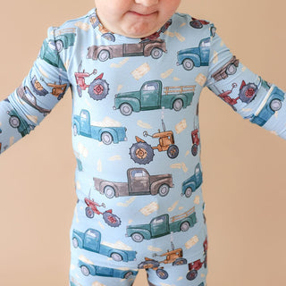 Bamboo Long Sleeve Pajama Set - Corbin (Farm Vehicles) Posh Peanut Size: 2T