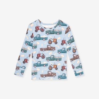 Bamboo Long Sleeve Pajama Set - Corbin (Farm Vehicles) Posh Peanut Size: 2T