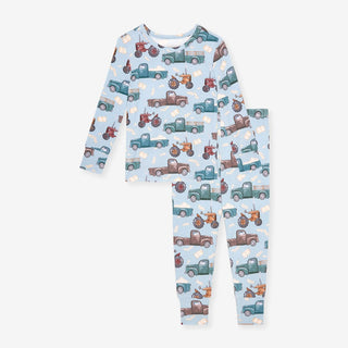 Bamboo Long Sleeve Pajama Set - Corbin (Farm Vehicles) Posh Peanut Size: 2T