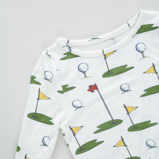 Bamboo Long Sleeve Pajama Set - Cream Golf Tournament Pink Chicken Size: 18-24 Months