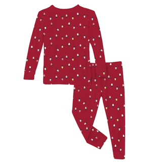 Bamboo Long Sleeve Pajama Set - Crimson Holiday Lights KicKee Pants Size: 4T