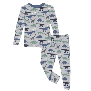 Bamboo Long Sleeve Pajama Set - Dove Dino Museum KicKee Pants Size: 2T