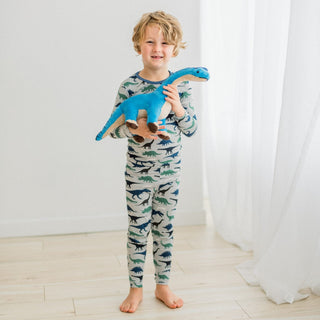 Bamboo Long Sleeve Pajama Set - Dove Dino Museum KicKee Pants Size: 2T
