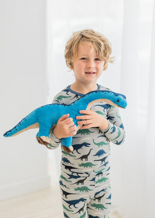 Bamboo Long Sleeve Pajama Set - Dove Dino Museum KicKee Pants Size: 2T