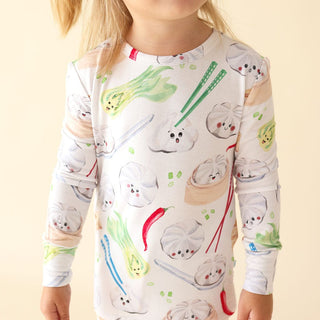 Bamboo Long Sleeve Pajama Set - Dumplings Posh Peanut Size: 3T-4T