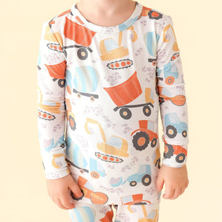 Bamboo Long Sleeve Pajama Set - Emmett (Construction Vehicles) Posh Peanut Size: 3T-4T