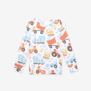 Bamboo Long Sleeve Pajama Set - Emmett (Construction Vehicles) Posh Peanut Size: 3T-4T