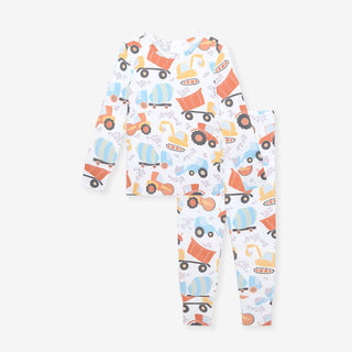 Bamboo Long Sleeve Pajama Set - Emmett (Construction Vehicles) Posh Peanut Size: 3T-4T