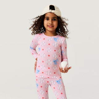 Bamboo Long Sleeve Pajama Set - Gina (Baseballs) Posh Peanut Size: 3T-4T