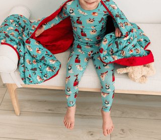 Bamboo Long Sleeve Pajama Set - Glacier Christmas Dogs