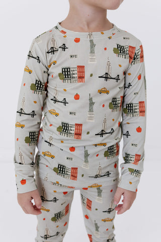 Bamboo Long Sleeve Pajama Set - Gray Big Apple Dreams