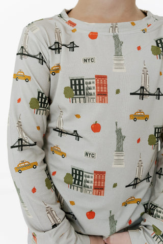 Bamboo Long Sleeve Pajama Set - Gray Big Apple Dreams