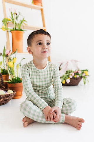 Bamboo Long Sleeve Pajama Set - Green Gingham In My Jammers Size: 3T