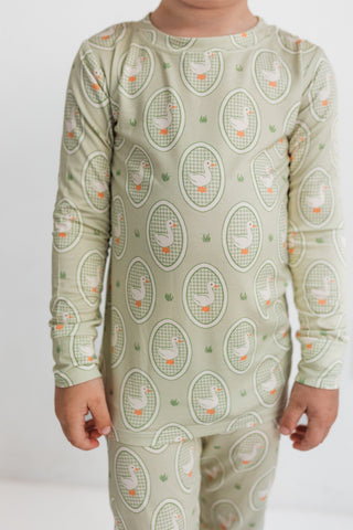 Bamboo Long Sleeve Pajama Set - Green Little Goose In My Jammers Size: 3T