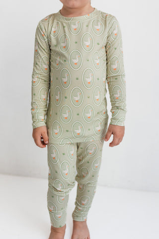 Bamboo Long Sleeve Pajama Set - Green Little Goose In My Jammers Size: 3T