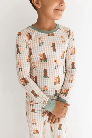 Bamboo Long Sleeve Pajama Set - Green Pup Friends In My Jammers Size: 3T